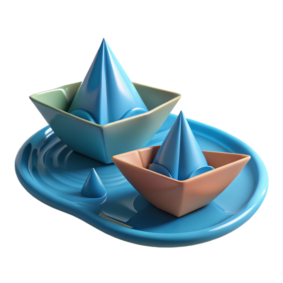 3D Render of Paper Boats on Water png