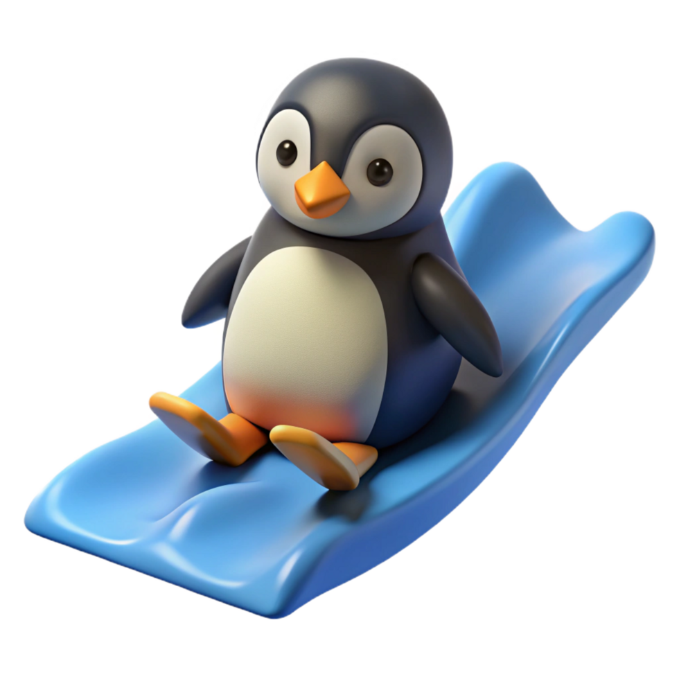Adorable 3D Penguin Sliding Cartoon Illustration png