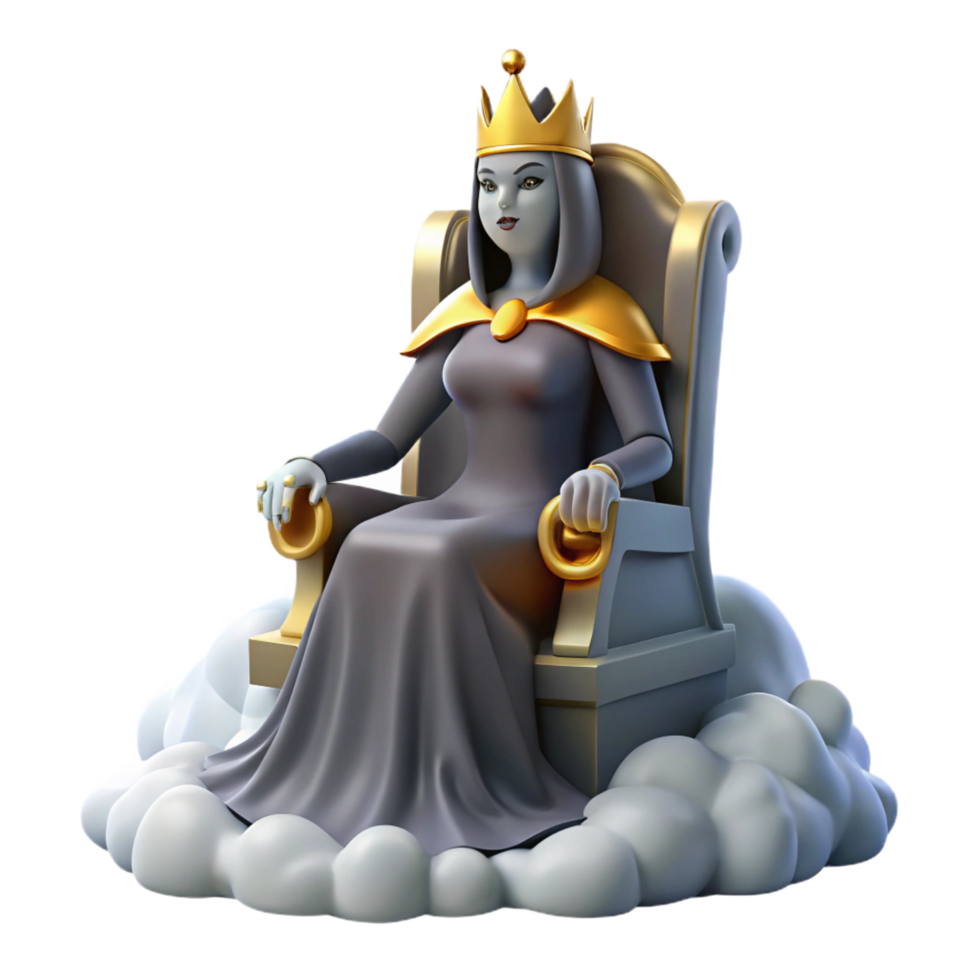 3D Render Queen on Throne in Clouds png