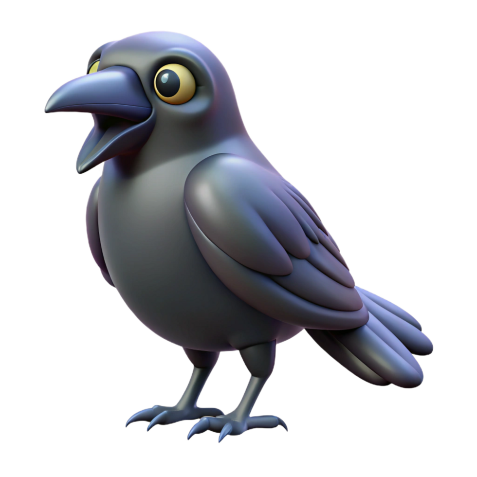 Cute Cartoon 3D Raven Illustration png