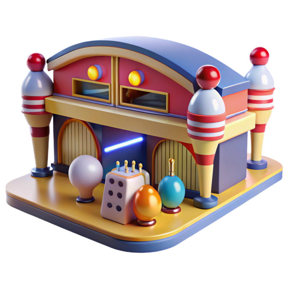 Colorful 3D Render of Arcade Game Building png