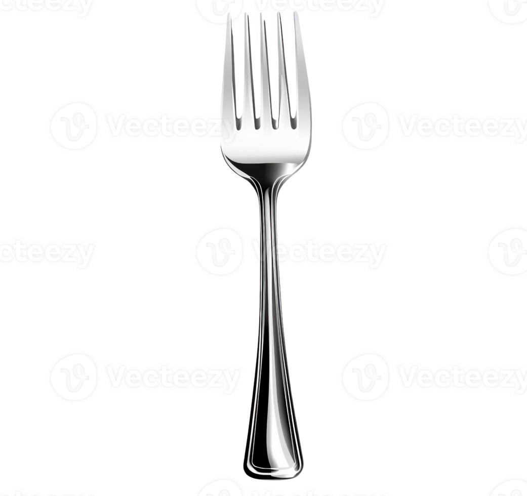 Shiny silver fork on transparent background png