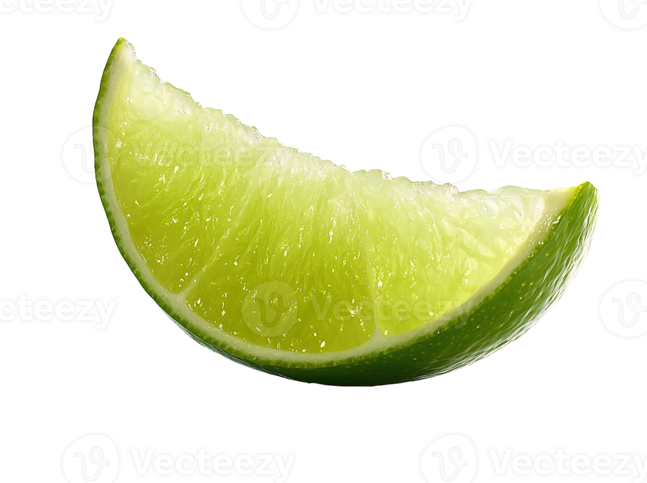 Lime wedge on transparent background, juicy citrus fruit slice, close-up photography png