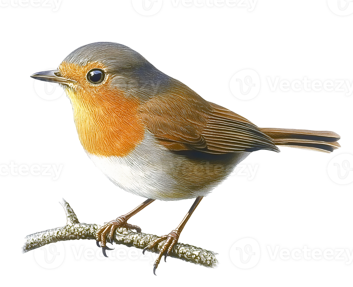 Charming Robin Bird Resting on a Twig on Transparent Background png