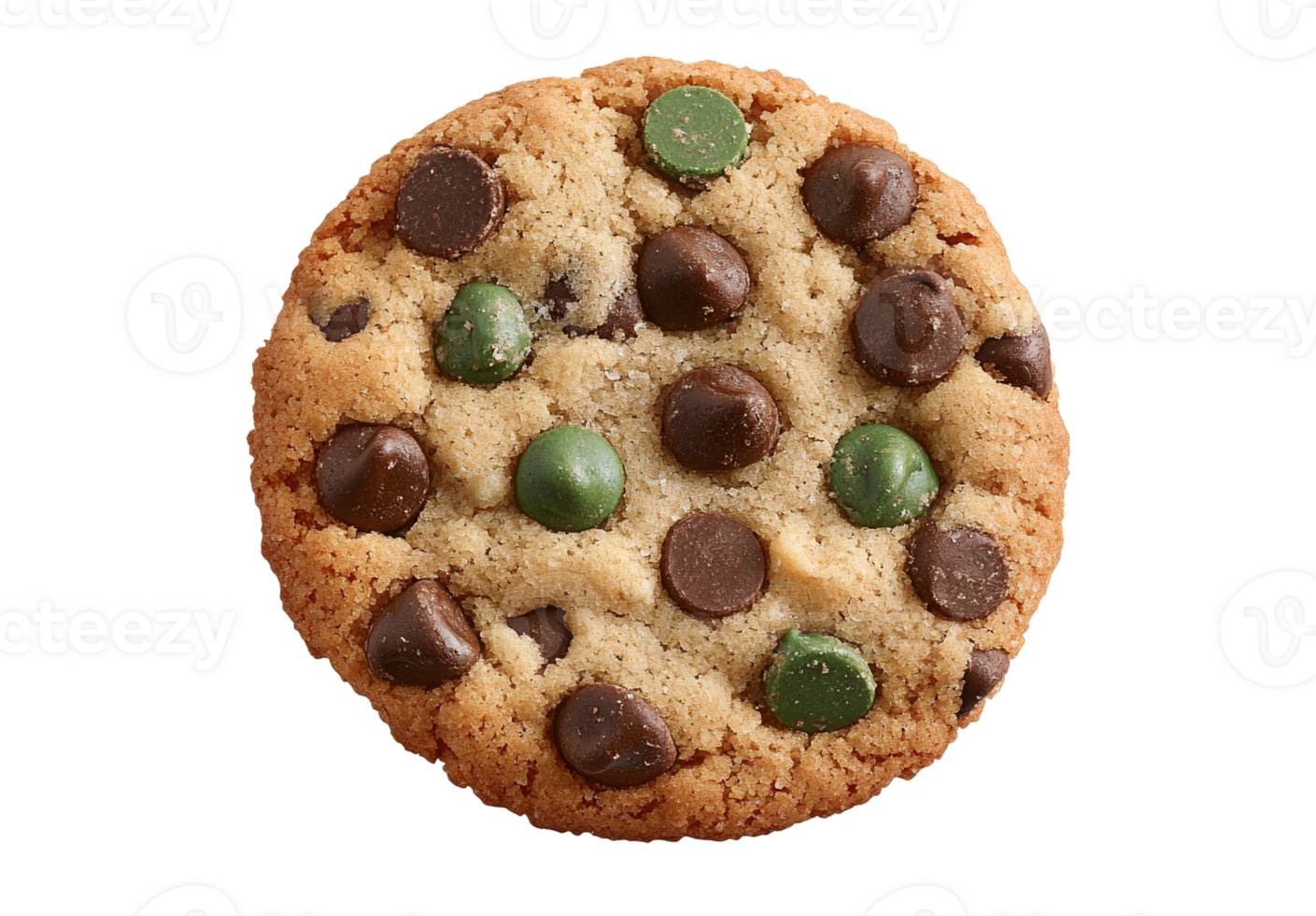 Chocolate chip cookie with mint chips isolated on transparent background png