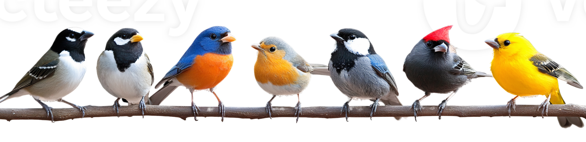 Exotic Feathered Birds on Tree Branch on Transparent Background png