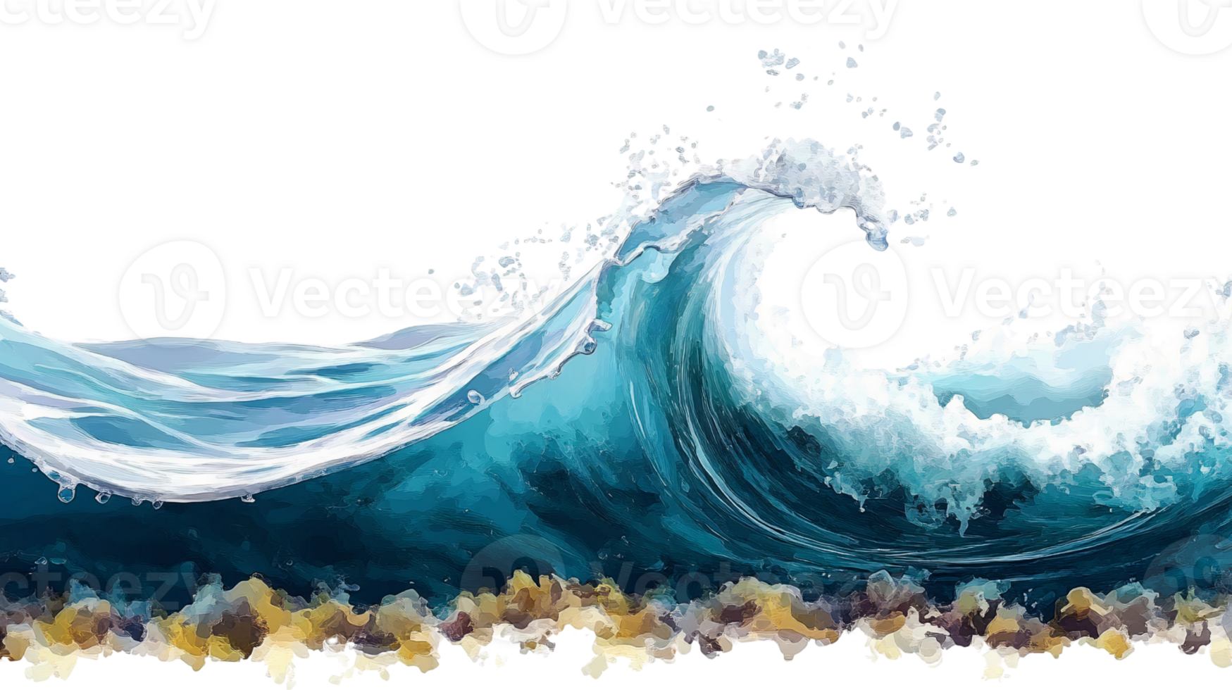 Ocean wave painting on transparent background png