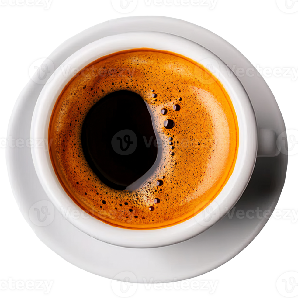 Espresso coffee in white cup with crema top view png