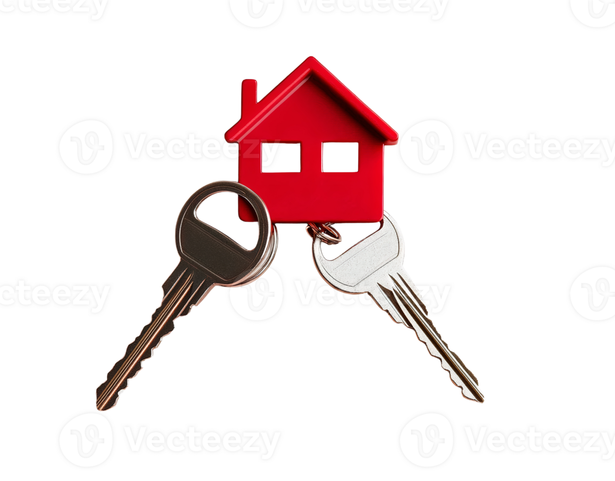 Red house keyring with keys on transparent background png