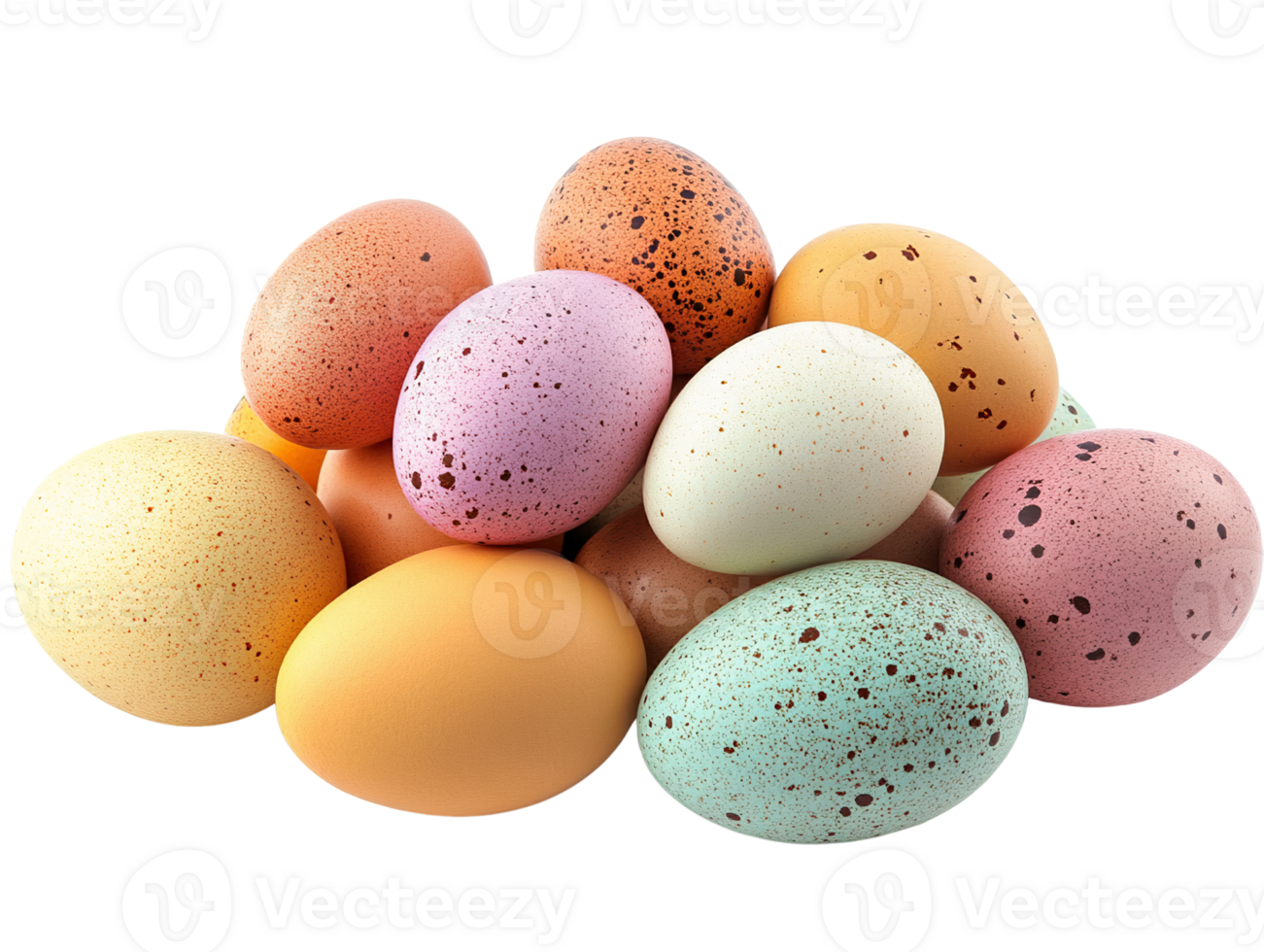 Pastel speckled eggs pile on transparent background png