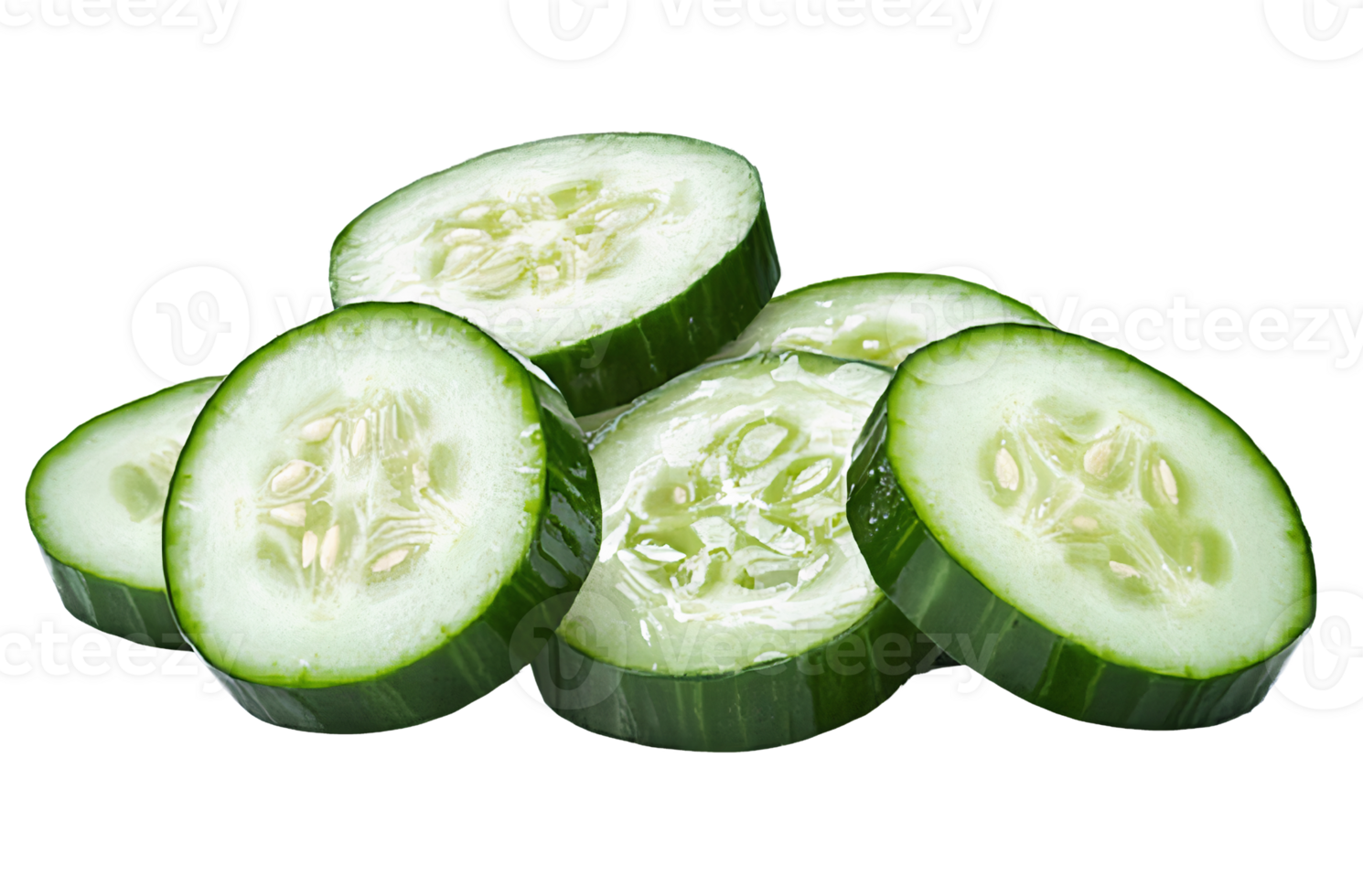 Thinly Sliced Cucumbers on Transparent Background png