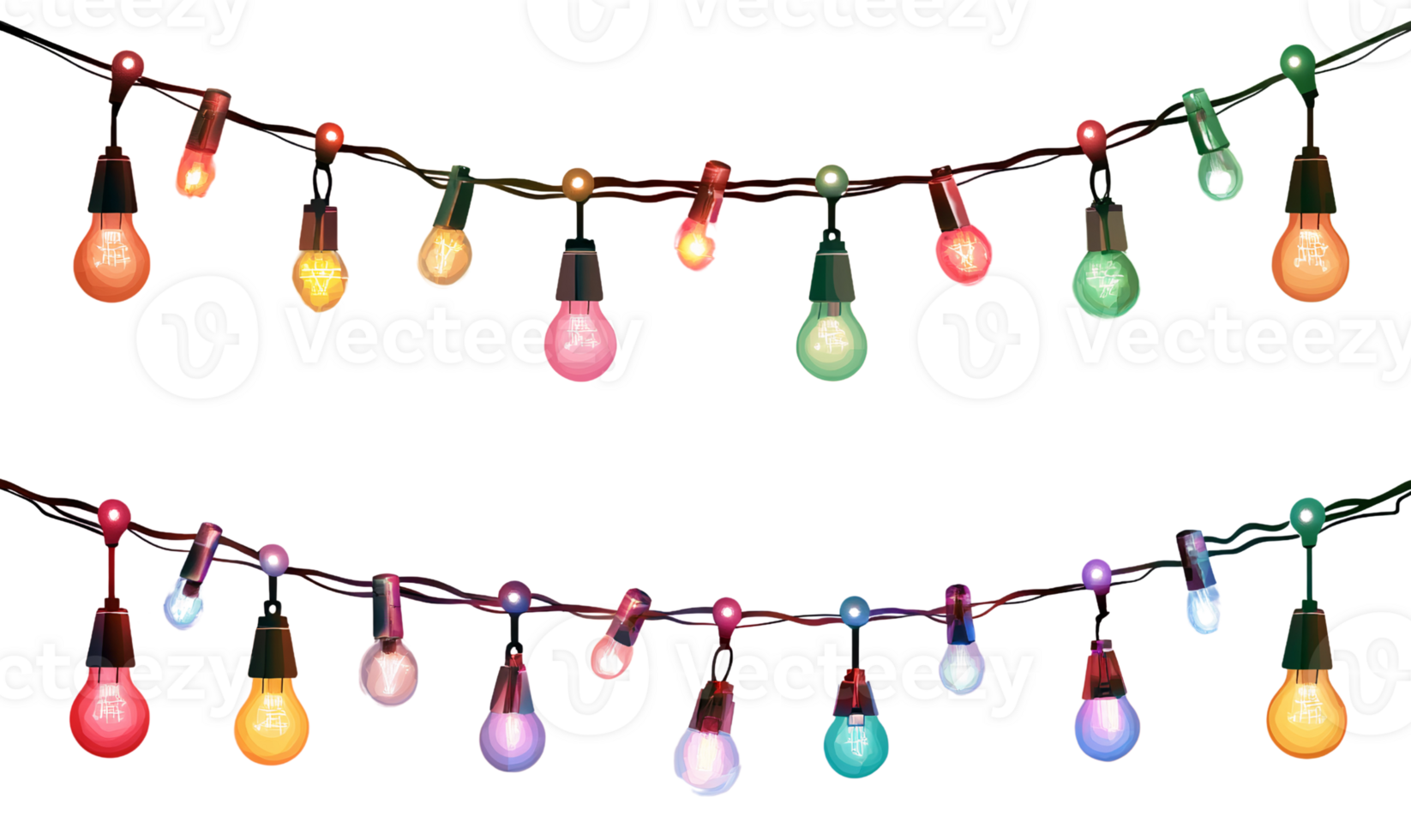 Colorful string lights bulbs on transparent background png