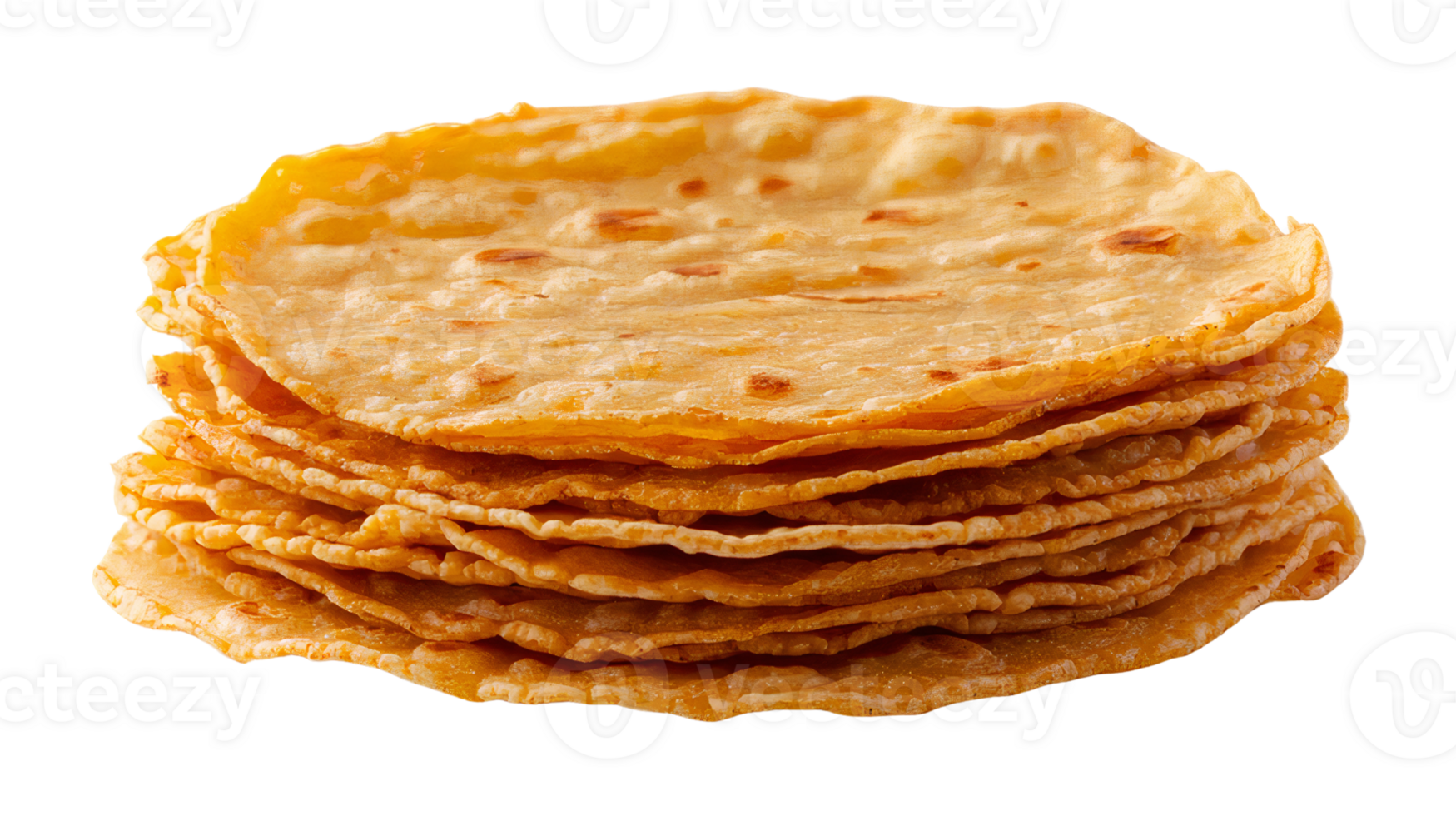 Golden brown corn tortillas stack isolated on transparent background png