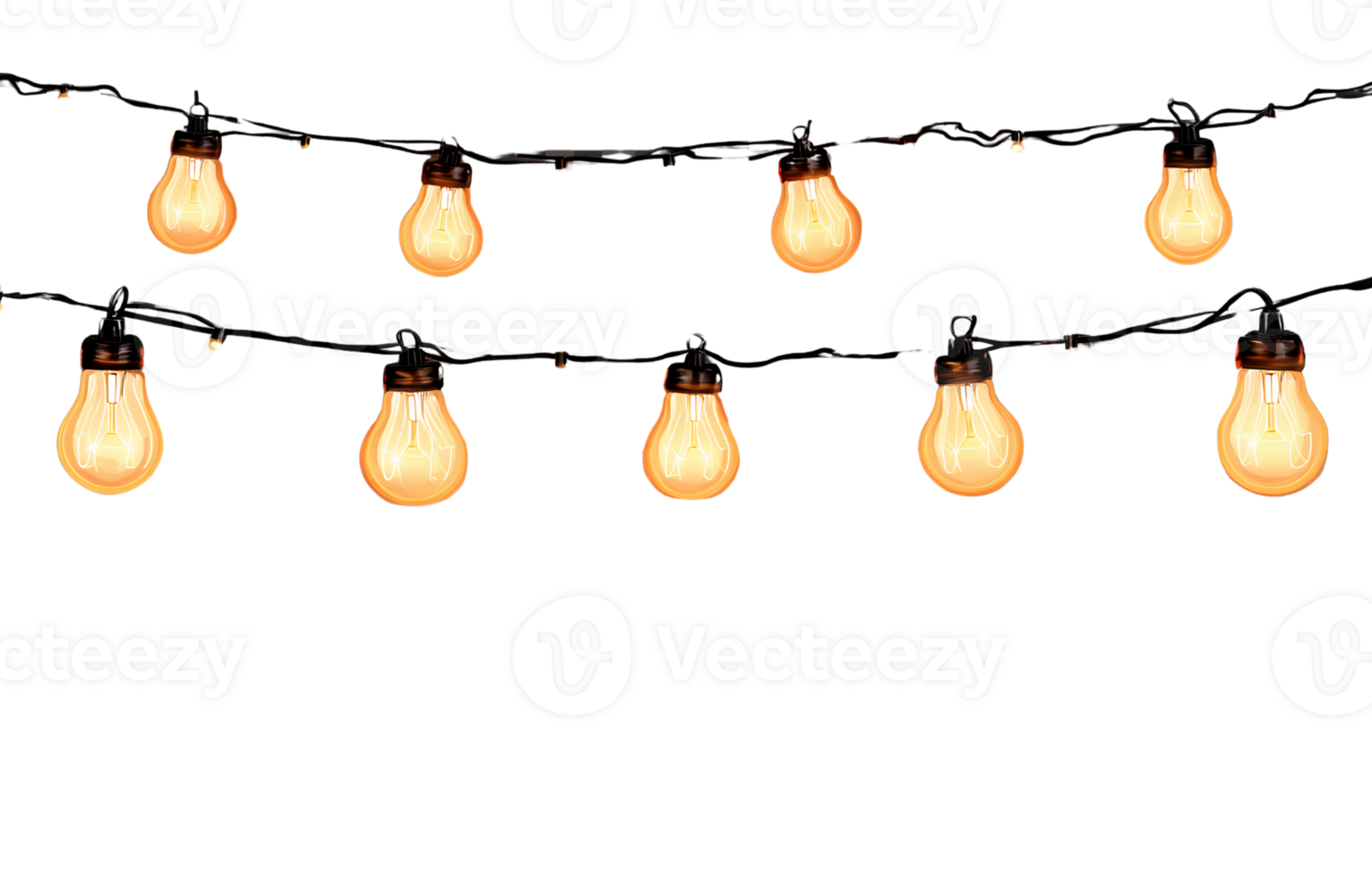 Warm yellow edison string lights on transparent background png