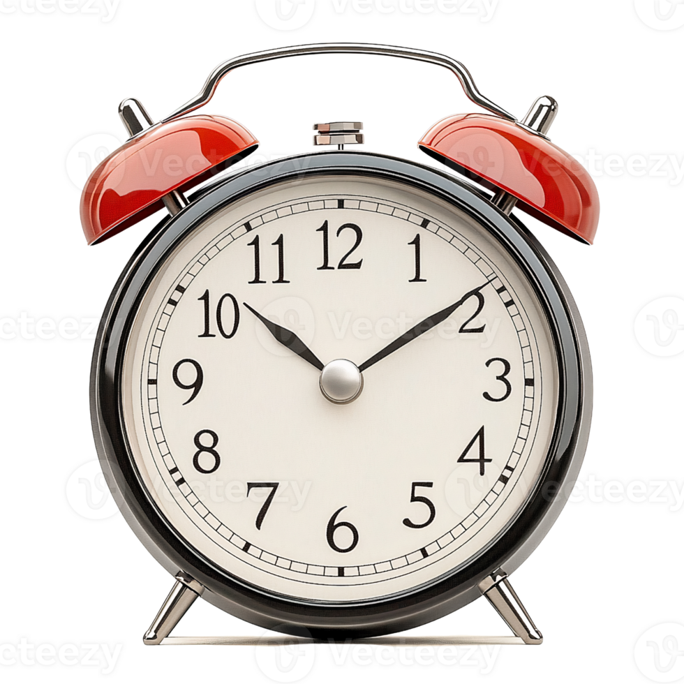 Black and red alarm clock on transparent background png