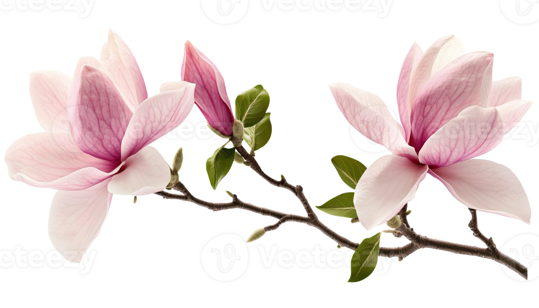 Pink magnolia blossoms branch on transparent background png