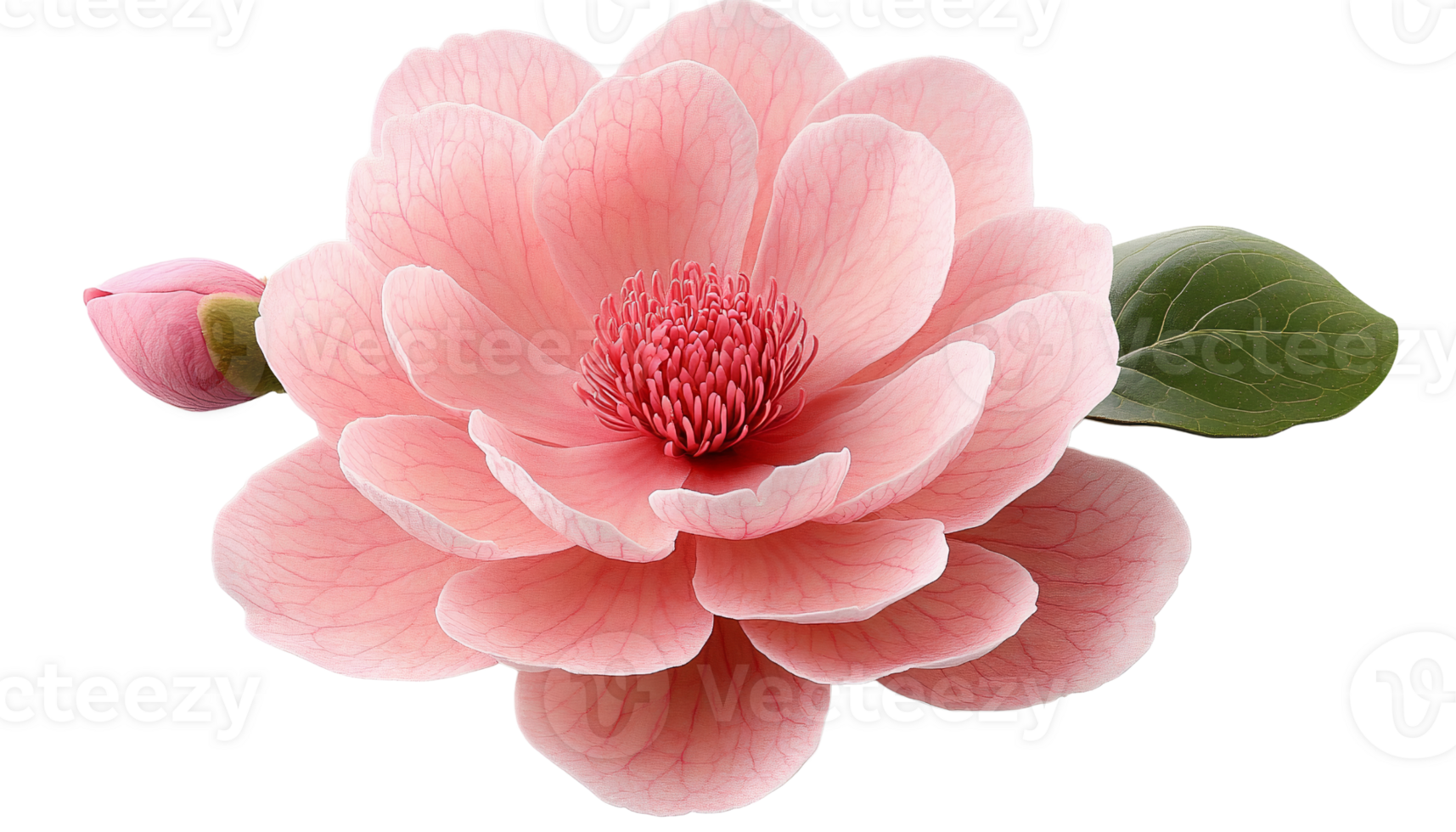 Pink flower blossom with bud and leaf on transparent background png