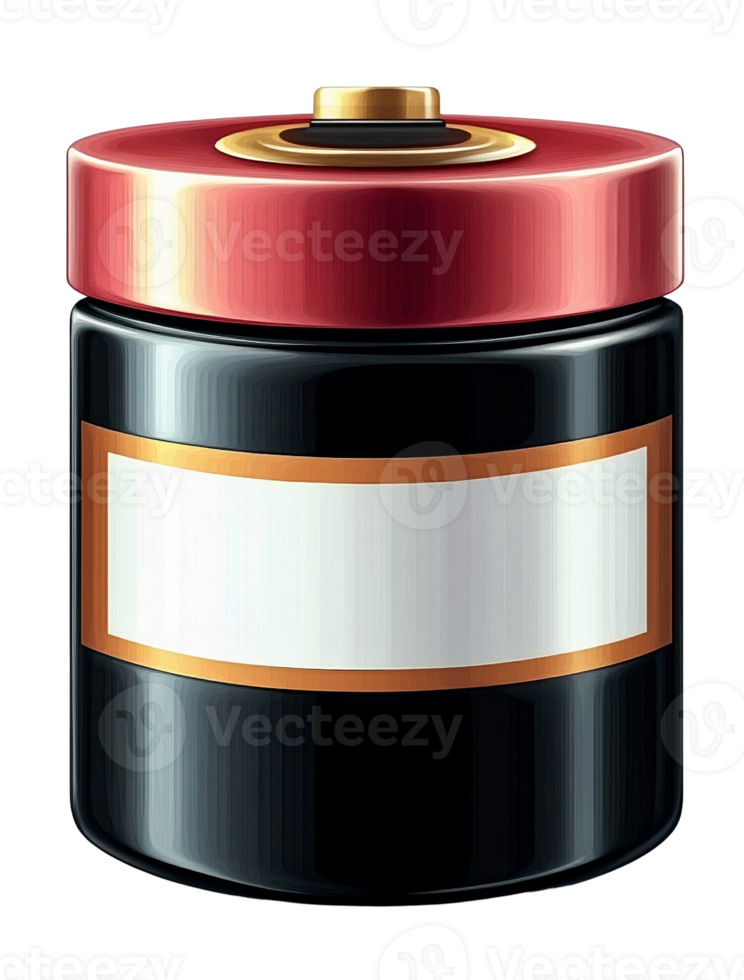 Black and red cylindrical battery jar on transparent background png