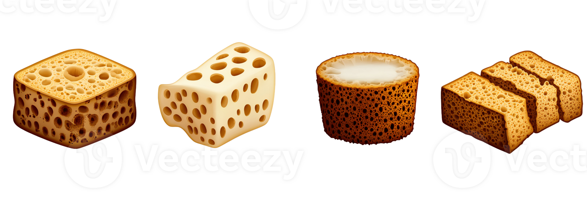 Porous sponges collection on transparent background png
