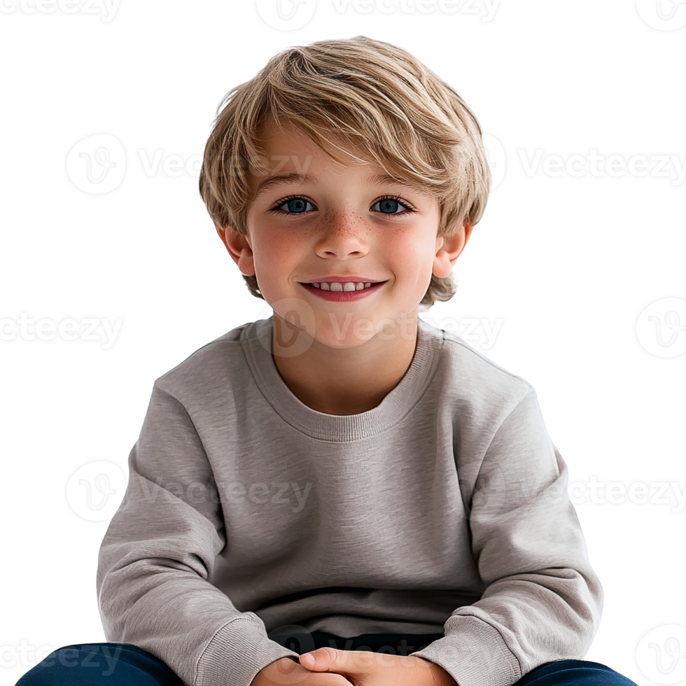 Smiling boy with blond hair on transparent background png