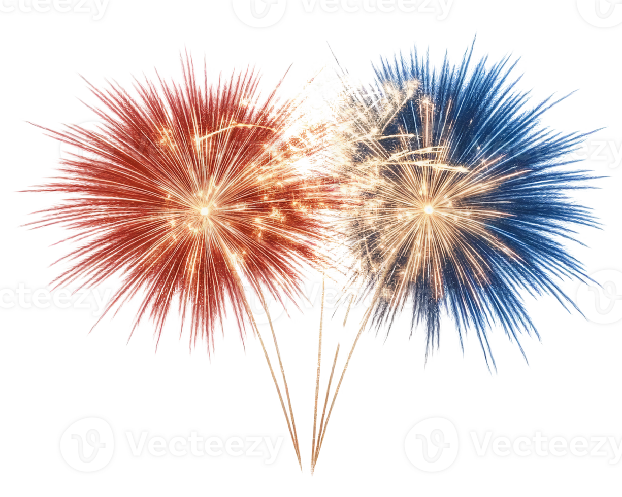 Red and blue fireworks burst on transparent background png