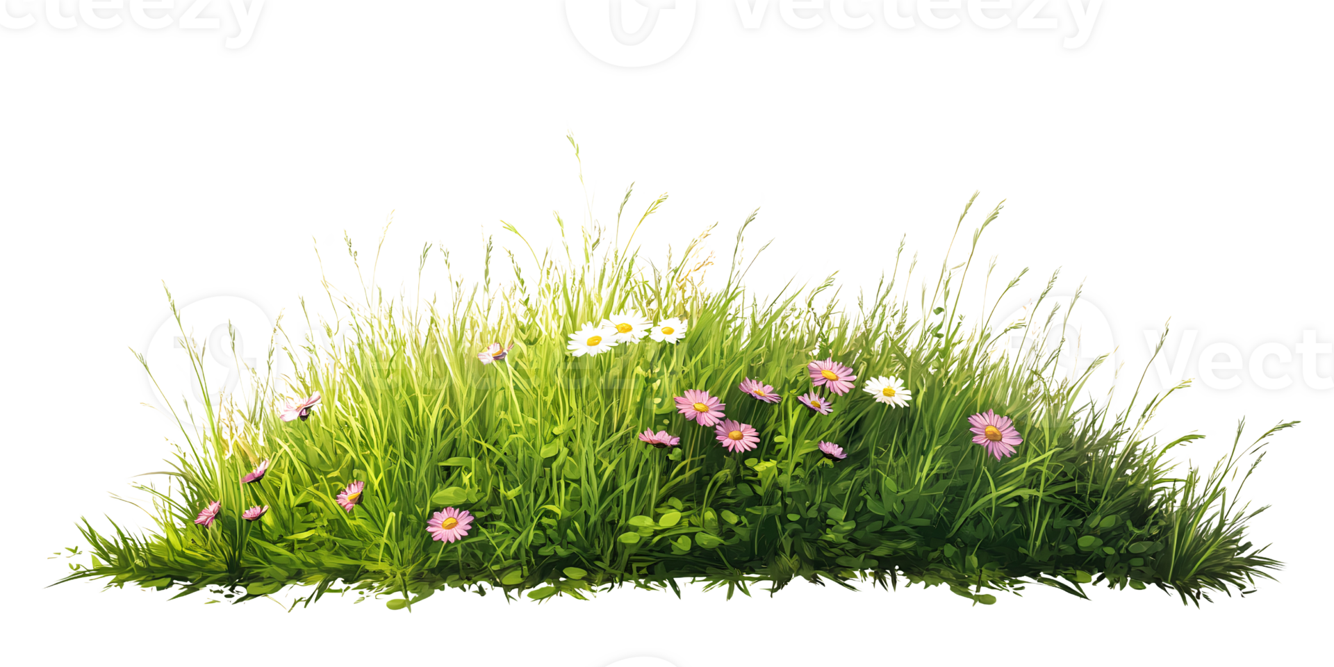 Green grass and flowers patch on transparent background png