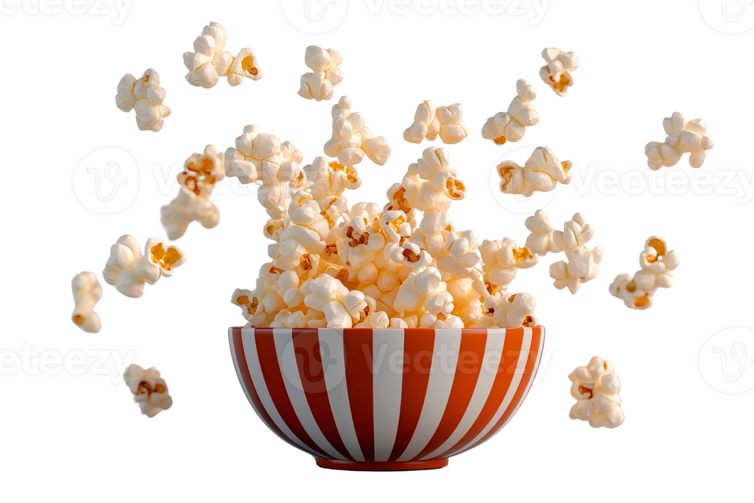 Popcorn in striped bowl on transparent background png
