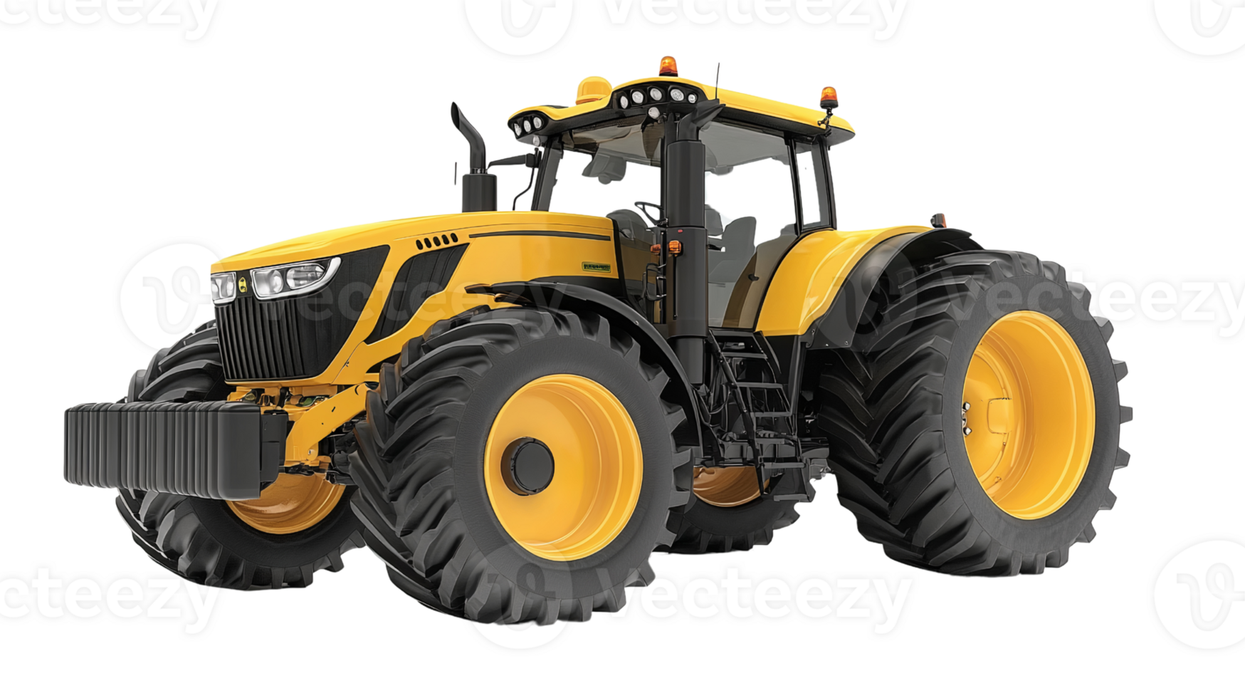Yellow tractor with large tires on Transparent Background png