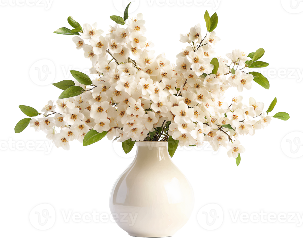 Delicate White Flowers in an Elegant Ceramic Container png
