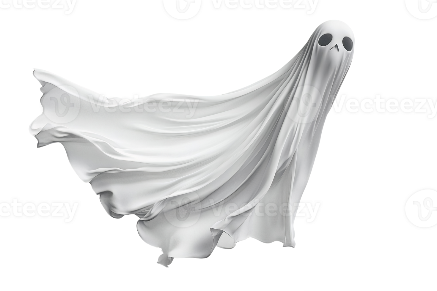 Ghost figure in flowing white sheet on transparent background png