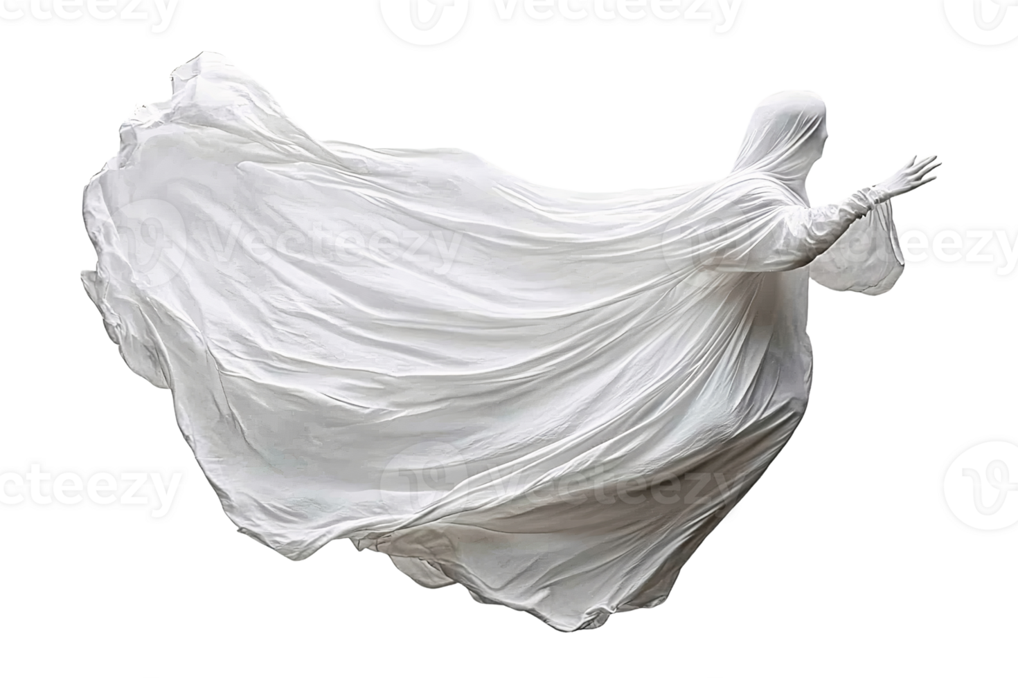 White draped figure in motion on transparent background png