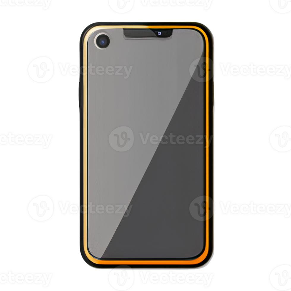 Smartphone mockup with orange frame on transparent background png
