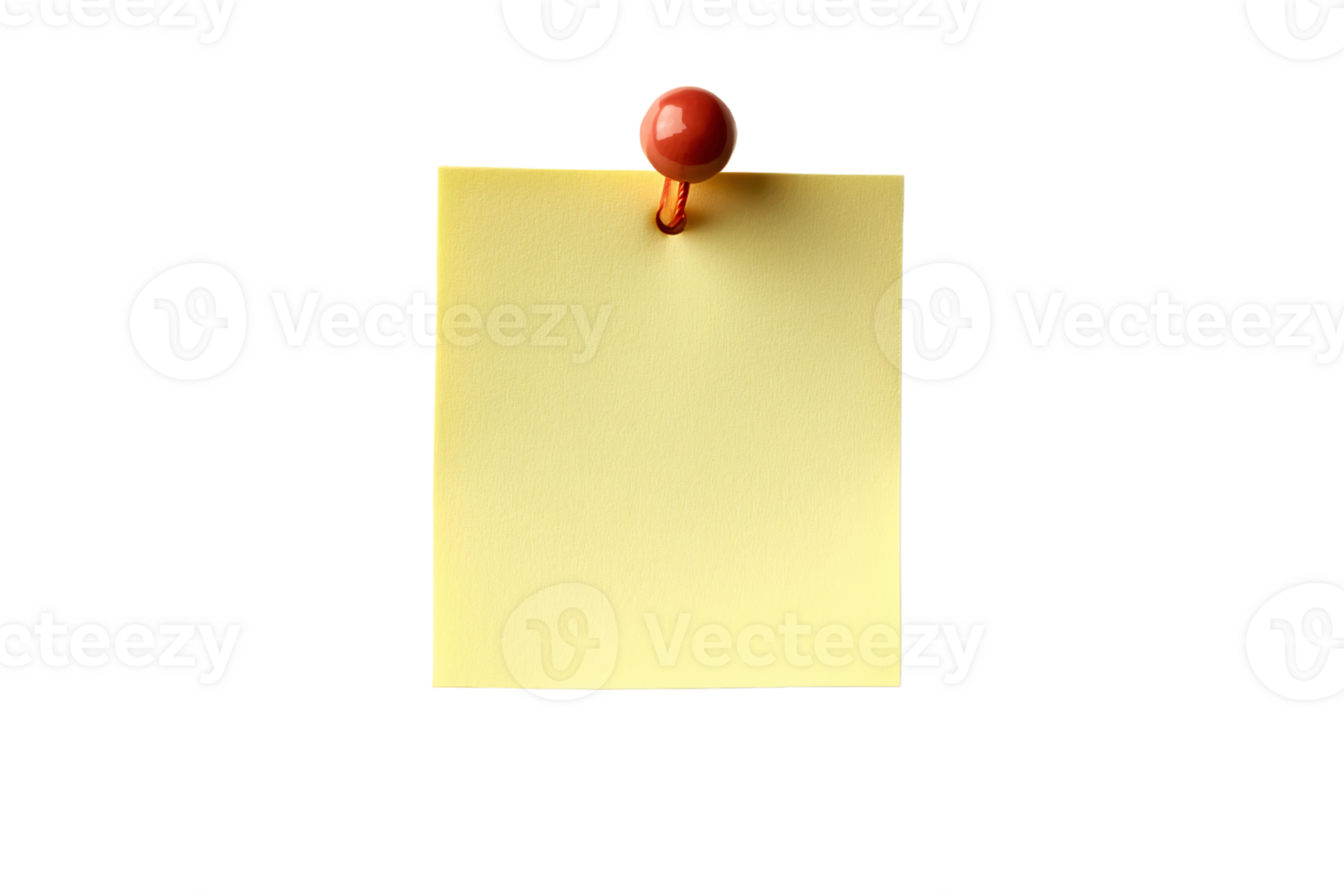 Yellow sticky note with red push pin on transparent background png