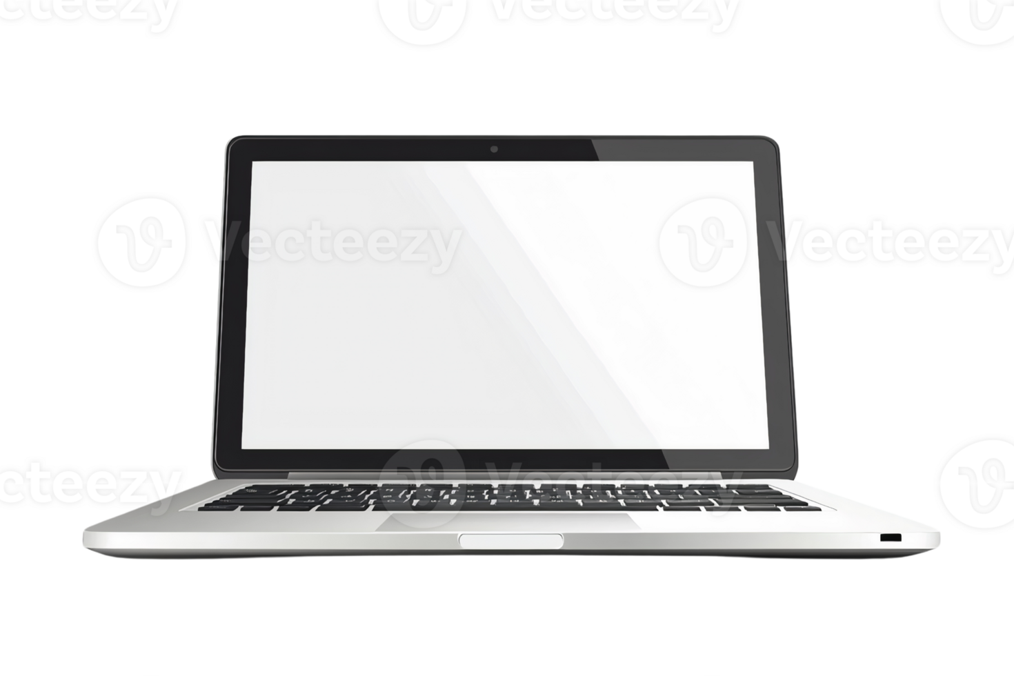 Silver laptop computer mockup with blank screen on transparent background png