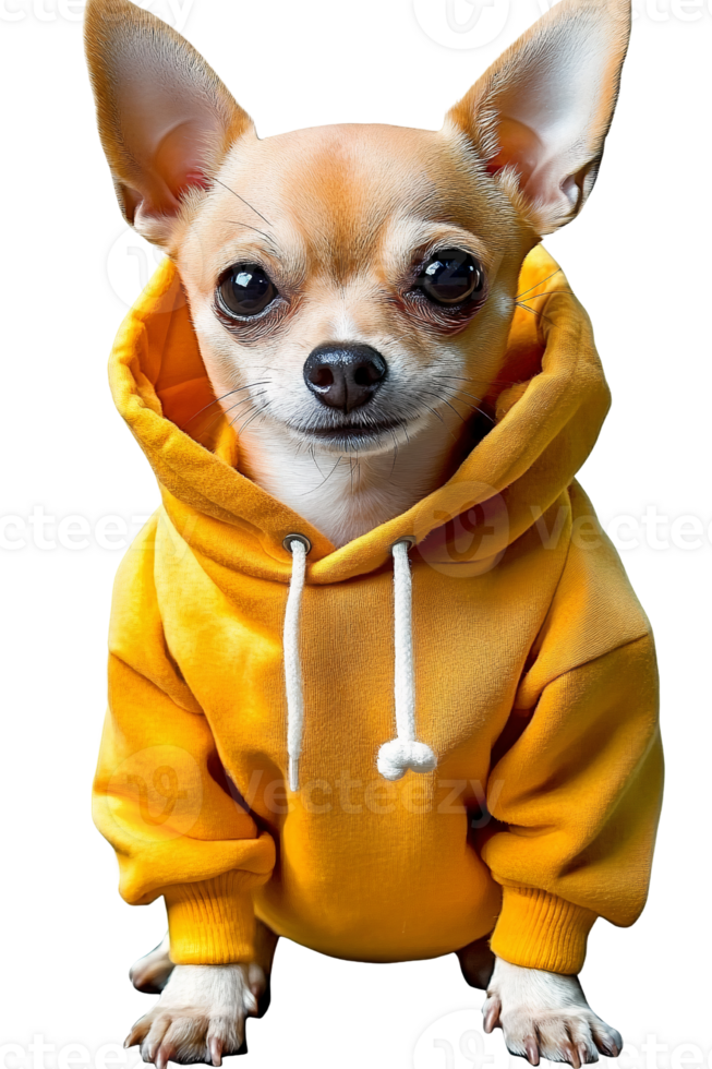 Chihuahua dog in yellow hoodie on transparent background png
