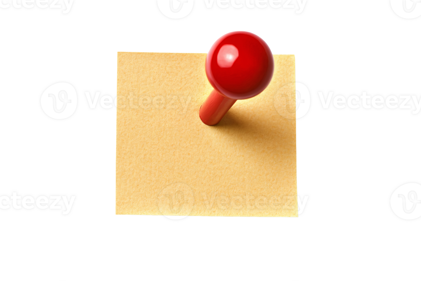 Red push pin on beige note paper on transparent background png