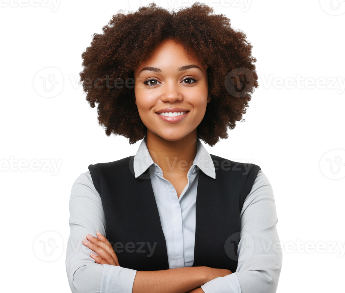 Smiling woman with afro hairdo on transparent background png
