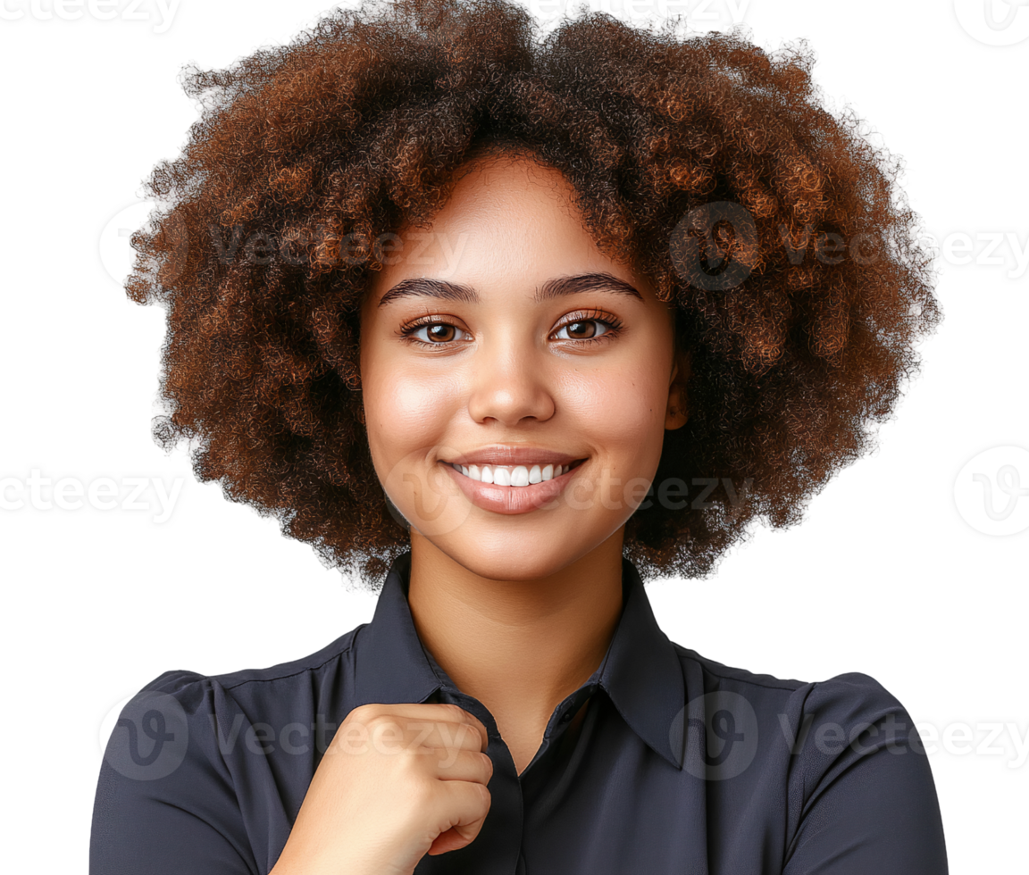 Smiling woman with afro hair on transparent background png