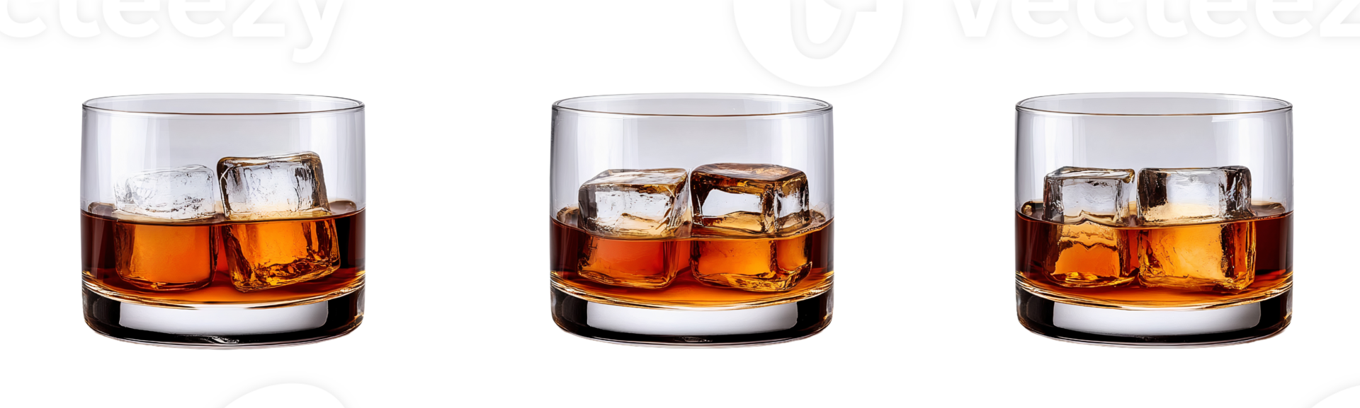 Refreshing Whiskey on the Rocks in Transparent Glasses png