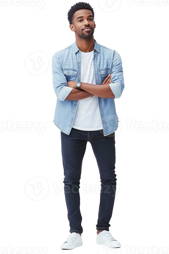 Man in denim shirt and jeans on transparent background png