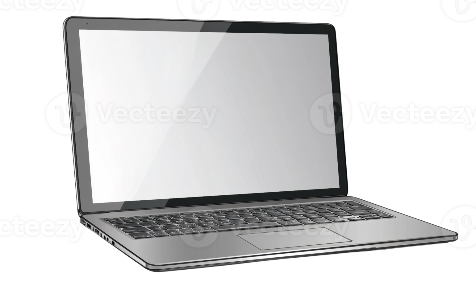 Silver laptop computer with blank screen isolated on transparent background png