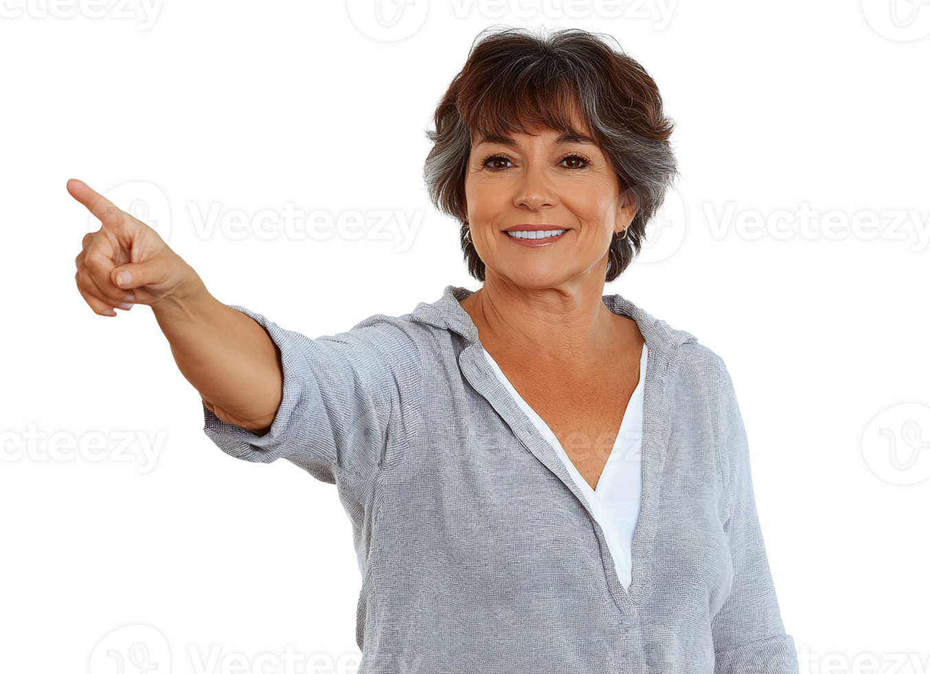 Smiling woman pointing on transparent background png