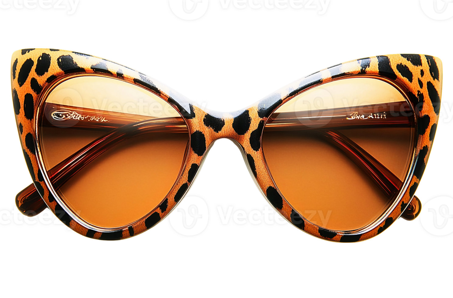 Leopard print cat eye sunglasses amber lenses on transparent background png