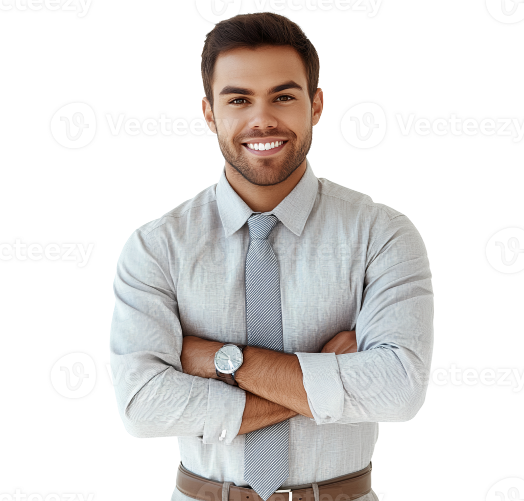 Smiling businessman with arms crossed on transparent background png