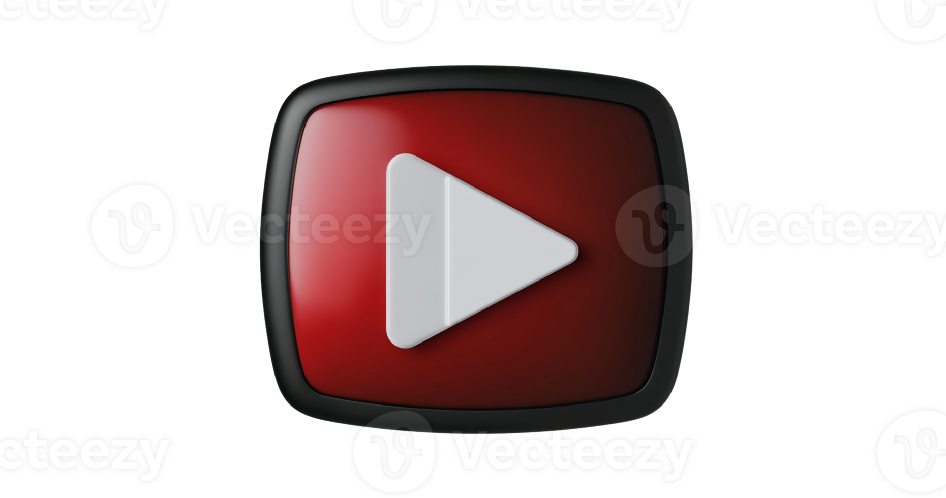 Red play button icon 3d render on transparent background png