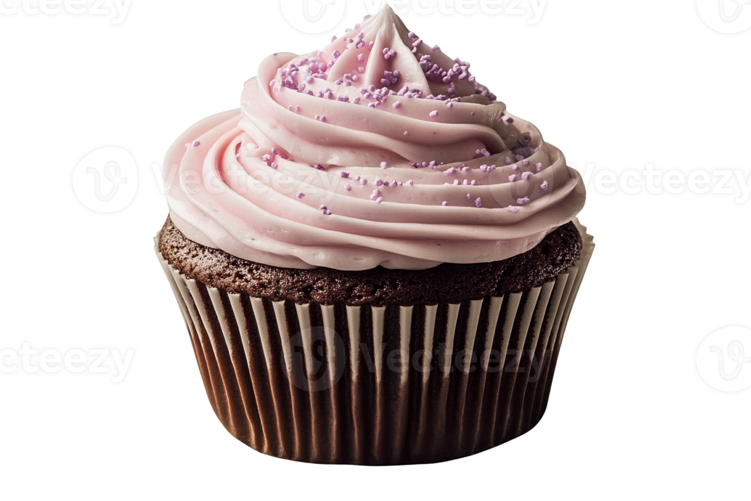Pink frosting cupcake with sprinkles on transparent background png
