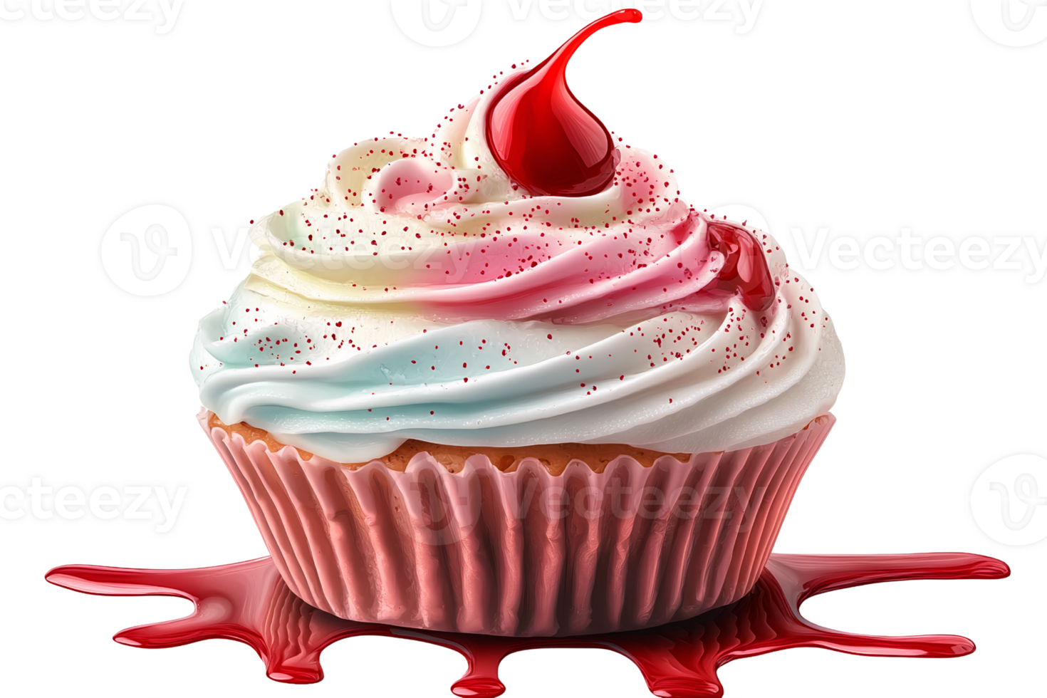 Delicious swirled cupcake with cherry on transparent background png