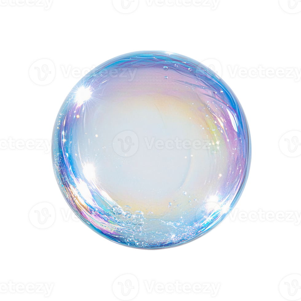 Iridescent soap bubble on transparent background png