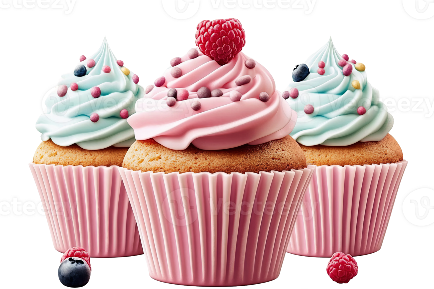 Pink and blue cupcakes with sprinkles on transparent background png