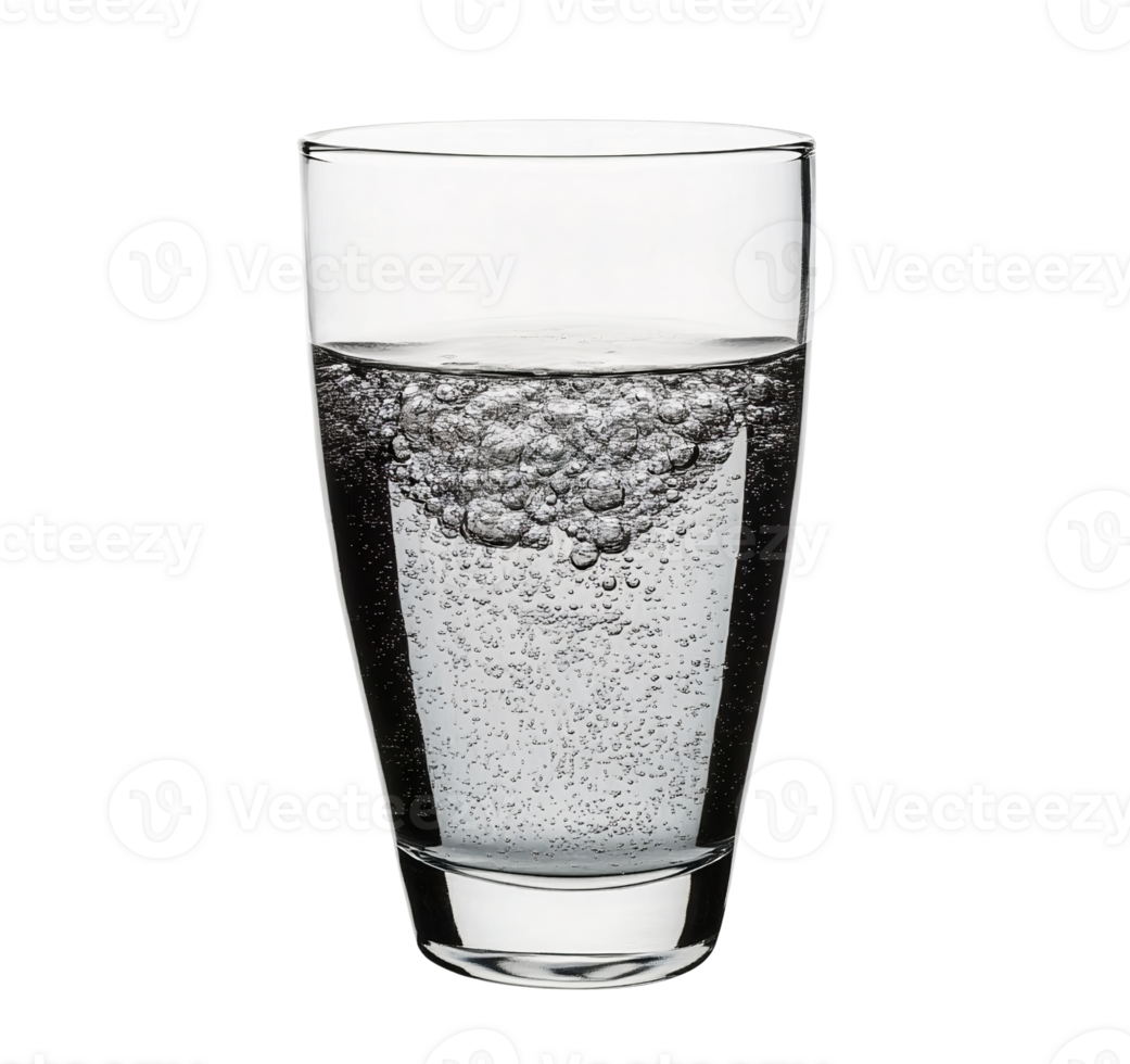 Clear glass with sparkling water bubbles on transparent background png